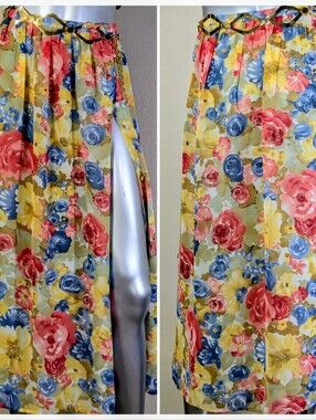 "BROOKS BROTHERS" Floral Coquette Lightweight Feminine Chiffon Soft Midi Skirt